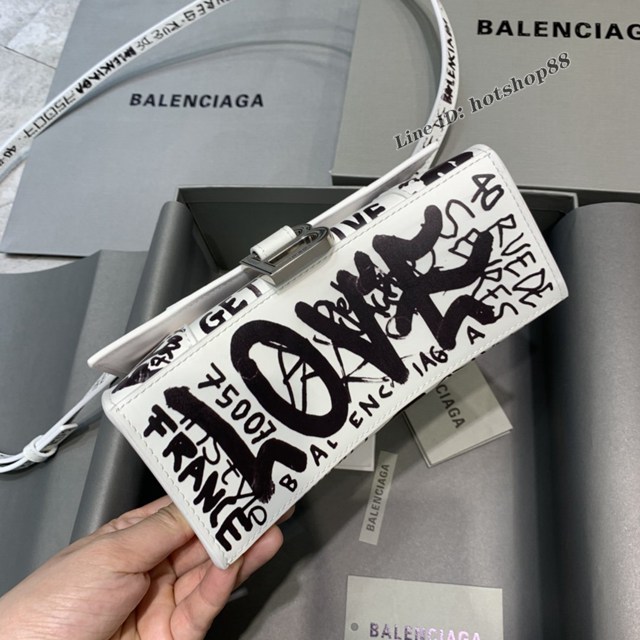 Balenciaga專櫃新款mini號手提肩背女包原單沙漏包 巴黎世家塗鴉白色沙漏包 fyj1396